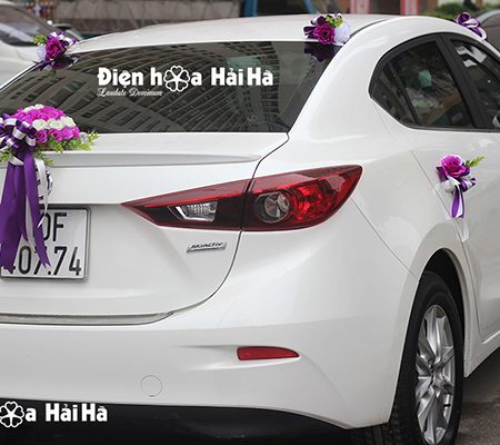 Hoa giả trang trí xe cưới giá rẻ hồng tường vi tím XHG-061 đi cao tốc (11)