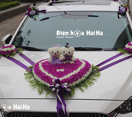 Hoa giả trang trí xe cưới giá rẻ hồng tường vi tím XHG-061 đi cao tốc (2)