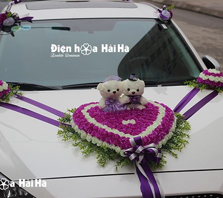 Hoa giả trang trí xe cưới giá rẻ hồng tường vi tím XHG-061 đi cao tốc (3)