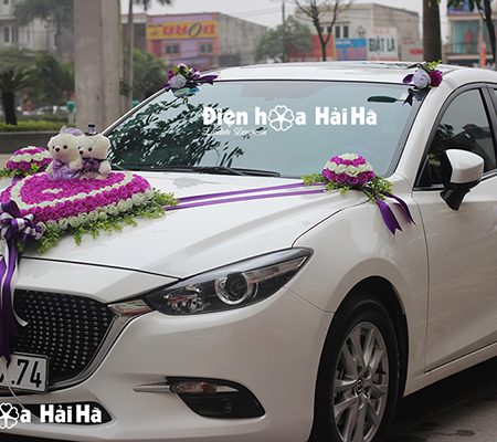 Hoa giả trang trí xe cưới giá rẻ hồng tường vi tím XHG-061 đi cao tốc (4)