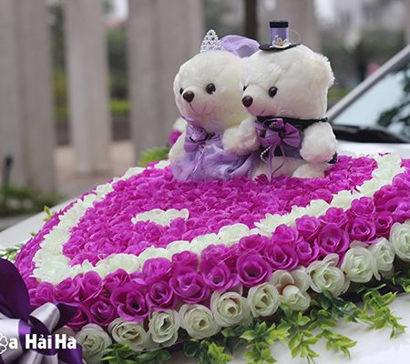 Hoa giả trang trí xe cưới giá rẻ hồng tường vi tím XHG-061 đi cao tốc (5)