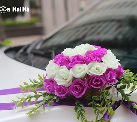 Hoa giả trang trí xe cưới giá rẻ hồng tường vi tím XHG-061 đi cao tốc (6)