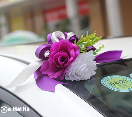 Hoa giả trang trí xe cưới giá rẻ hồng tường vi tím XHG-061 đi cao tốc (8)