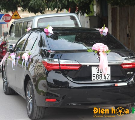 Hoa giả trang trí xe cưới tphcm hồng phấn tường vi song hỷ mã XHG-064 (10)