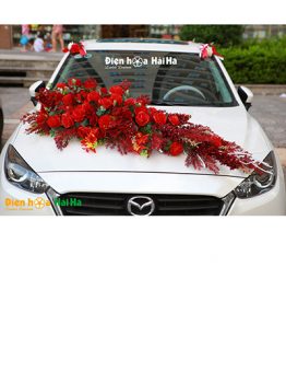 Hoa lụa kết xe cưới tông màu đỏ 2021 mã XHG-109 sang trọng giá rẻ (1)