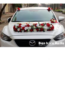 Hoa lụa trang trí xe cưới dải hồng đỏ trắng hiện đại XHG-081 sang trọng (1)