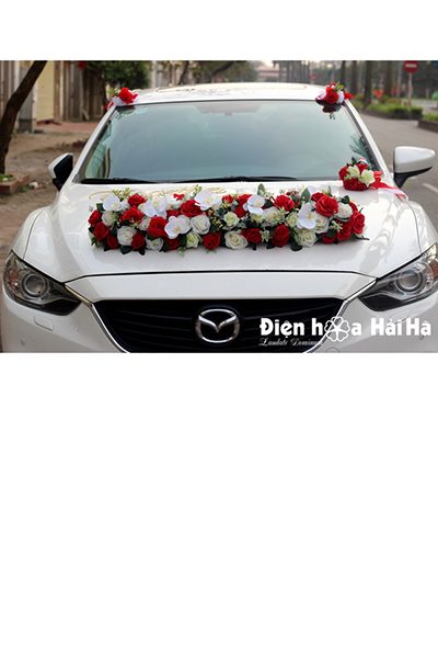 Hoa lụa trang trí xe cưới dải hồng đỏ trắng hiện đại XHG-081 sang trọng (1)