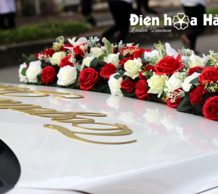 Hoa lụa trang trí xe cưới dải hồng đỏ trắng hiện đại XHG-081 sang trọng (10)