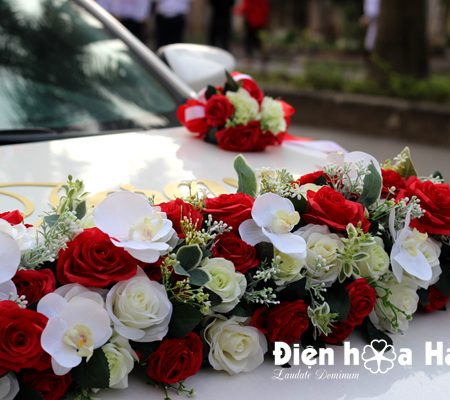 Hoa lụa trang trí xe cưới dải hồng đỏ trắng hiện đại XHG-081 sang trọng (12)