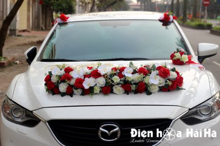 Hoa lụa trang trí xe cưới dải hồng đỏ trắng hiện đại XHG-081 sang trọng (2)