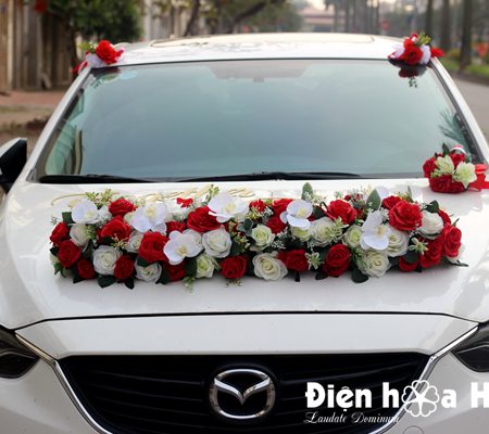 Hoa lụa trang trí xe cưới dải hồng đỏ trắng hiện đại XHG-081 sang trọng (2)