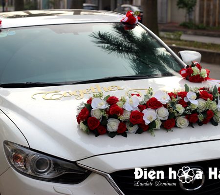 Hoa lụa trang trí xe cưới dải hồng đỏ trắng hiện đại XHG-081 sang trọng (3)