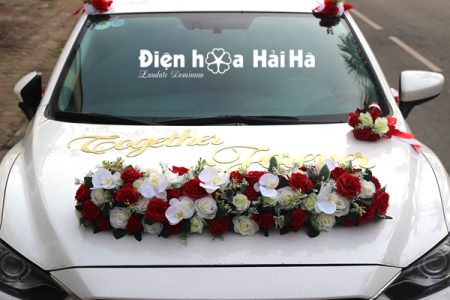 Hoa lụa trang trí xe cưới dải hồng đỏ trắng hiện đại XHG-081 sang trọng (4)