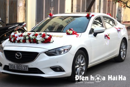 Hoa lụa trang trí xe cưới dải hồng đỏ trắng hiện đại XHG-081 sang trọng (5)