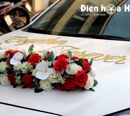 Hoa lụa trang trí xe cưới dải hồng đỏ trắng hiện đại XHG-081 sang trọng (6)