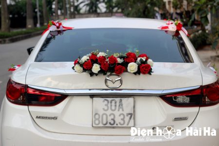 Hoa lụa trang trí xe cưới dải hồng đỏ trắng hiện đại XHG-081 sang trọng (7)