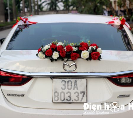 Hoa lụa trang trí xe cưới dải hồng đỏ trắng hiện đại XHG-081 sang trọng (7)