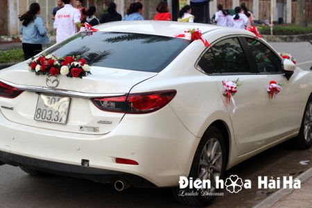 Hoa lụa trang trí xe cưới dải hồng đỏ trắng hiện đại XHG-081 sang trọng (8)