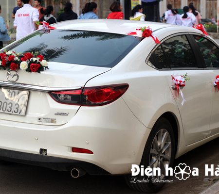 Hoa lụa trang trí xe cưới dải hồng đỏ trắng hiện đại XHG-081 sang trọng (8)
