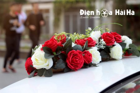 Hoa lụa trang trí xe cưới dải hồng đỏ trắng hiện đại XHG-081 sang trọng (9)