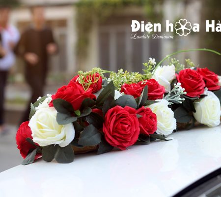 Hoa lụa trang trí xe cưới dải hồng đỏ trắng hiện đại XHG-081 sang trọng (9)