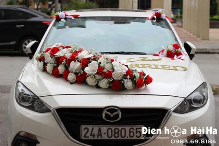 Hoa lụa trang trí xe cưới xe cô dâu hồng đỏ trắng mã XHG-093 mẫu mới (2)