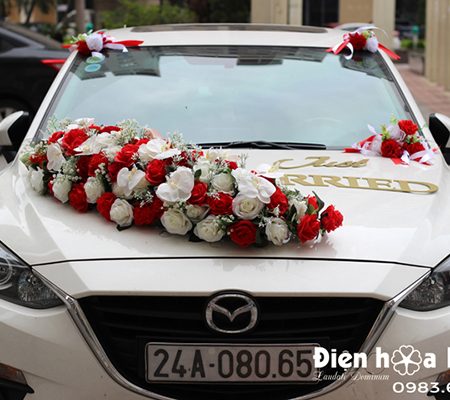 Hoa lụa trang trí xe cưới xe cô dâu hồng đỏ trắng mã XHG-093 mẫu mới (2)