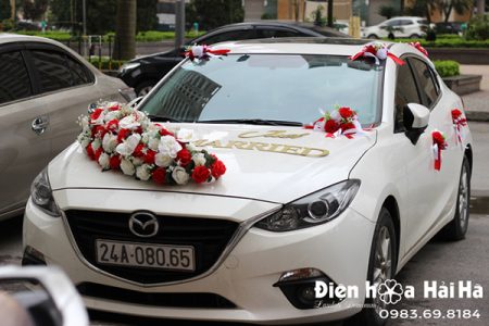Hoa lụa trang trí xe cưới xe cô dâu hồng đỏ trắng mã XHG-093 mẫu mới (3)