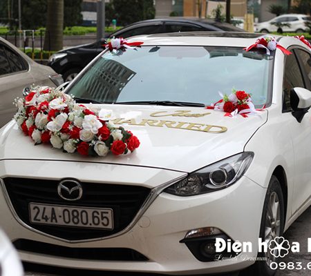 Hoa lụa trang trí xe cưới xe cô dâu hồng đỏ trắng mã XHG-093 mẫu mới (3)
