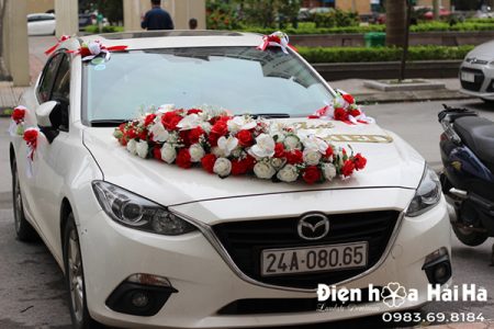 Hoa lụa trang trí xe cưới xe cô dâu hồng đỏ trắng mã XHG-093 mẫu mới (4)