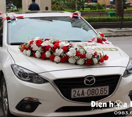 Hoa lụa trang trí xe cưới xe cô dâu hồng đỏ trắng mã XHG-093 mẫu mới (4)