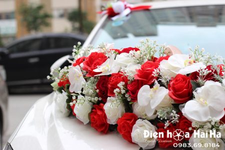 Hoa lụa trang trí xe cưới xe cô dâu hồng đỏ trắng mã XHG-093 mẫu mới (5)