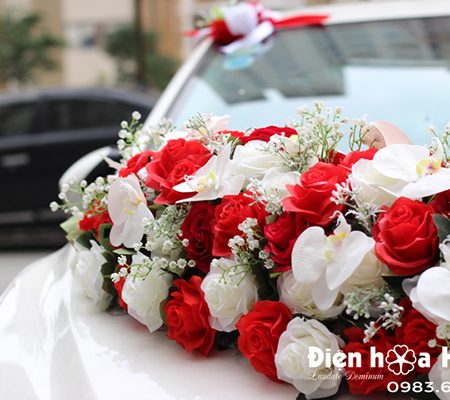 Hoa lụa trang trí xe cưới xe cô dâu hồng đỏ trắng mã XHG-093 mẫu mới (5)