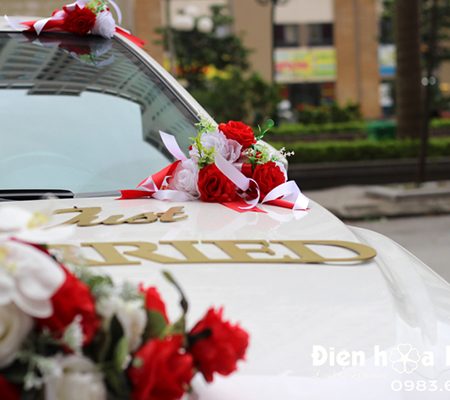 Hoa lụa trang trí xe cưới xe cô dâu hồng đỏ trắng mã XHG-093 mẫu mới (6)