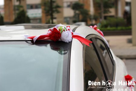 Hoa lụa trang trí xe cưới xe cô dâu hồng đỏ trắng mã XHG-093 mẫu mới (7)
