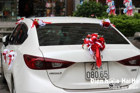 Hoa lụa trang trí xe cưới xe cô dâu hồng đỏ trắng mã XHG-093 mẫu mới (9)