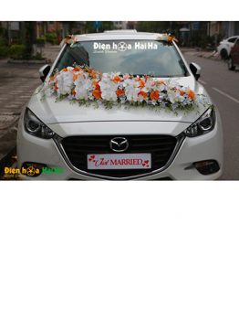 Hoa xe cưới bằng lụa hồ điệp trắng hồng cam mã XHG-101 sang trọng (1)