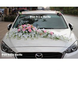 Hoa xe cưới bằng lụa lan trắng hồng phấn hiện đại mã XHG-072 giá rẻ (1)