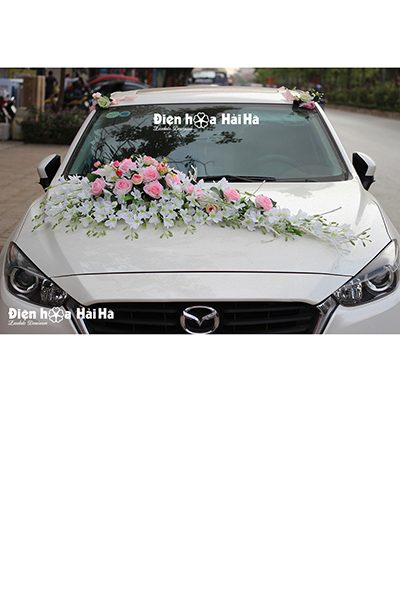 Hoa xe cưới bằng lụa lan trắng hồng phấn hiện đại mã XHG-072 giá rẻ (1)