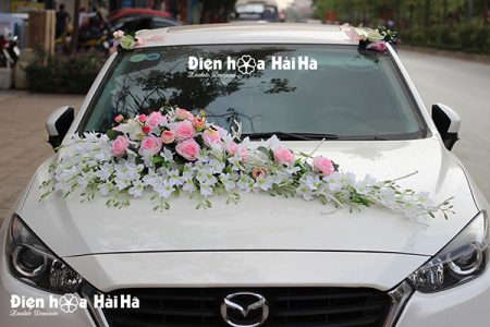 Hoa xe cưới bằng lụa lan trắng hồng phấn hiện đại mã XHG-072 giá rẻ (2)