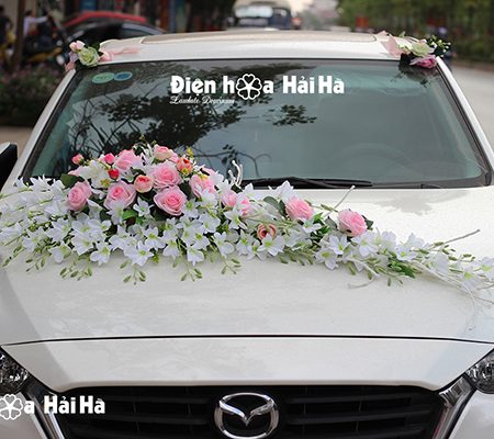 Hoa xe cưới bằng lụa lan trắng hồng phấn hiện đại mã XHG-072 giá rẻ (2)