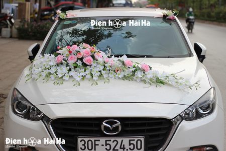 Hoa xe cưới bằng lụa lan trắng hồng phấn hiện đại mã XHG-072 giá rẻ (3)