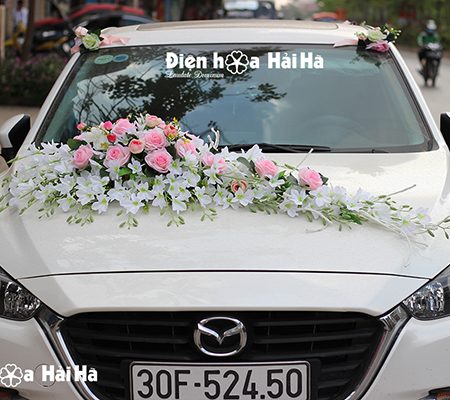Hoa xe cưới bằng lụa lan trắng hồng phấn hiện đại mã XHG-072 giá rẻ (3)