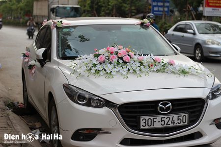 Hoa xe cưới bằng lụa lan trắng hồng phấn hiện đại mã XHG-072 giá rẻ (4)