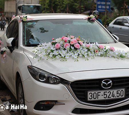 Hoa xe cưới bằng lụa lan trắng hồng phấn hiện đại mã XHG-072 giá rẻ (4)