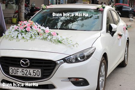Hoa xe cưới bằng lụa lan trắng hồng phấn hiện đại mã XHG-072 giá rẻ (5)