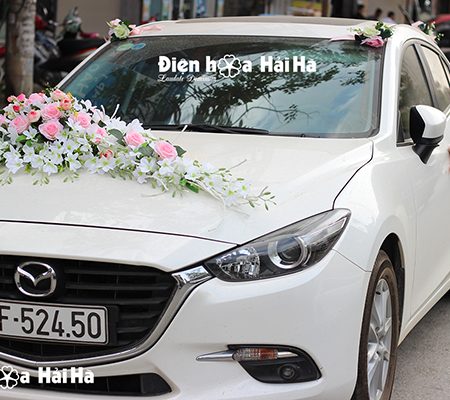 Hoa xe cưới bằng lụa lan trắng hồng phấn hiện đại mã XHG-072 giá rẻ (5)