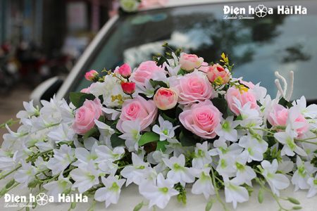 Hoa xe cưới bằng lụa lan trắng hồng phấn hiện đại mã XHG-072 giá rẻ (6)