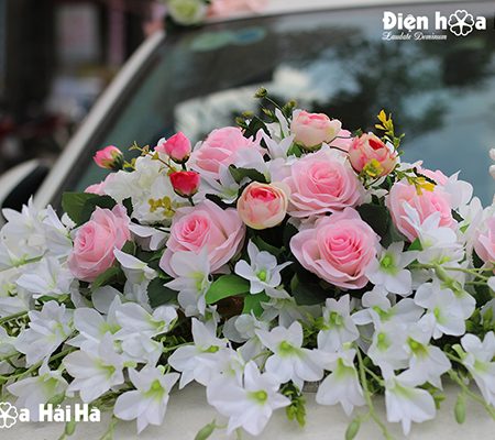 Hoa xe cưới bằng lụa lan trắng hồng phấn hiện đại mã XHG-072 giá rẻ (6)