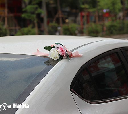 Hoa xe cưới bằng lụa lan trắng hồng phấn hiện đại mã XHG-072 giá rẻ (7)